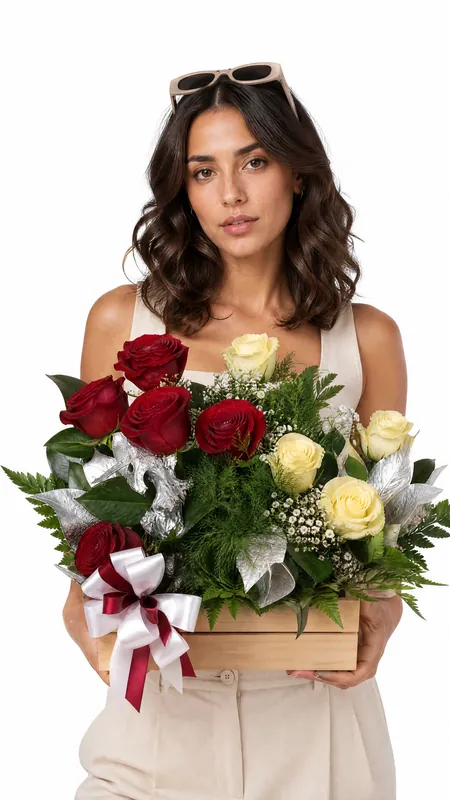 Ramo Premium 6 Rosas Rojas y Blancas