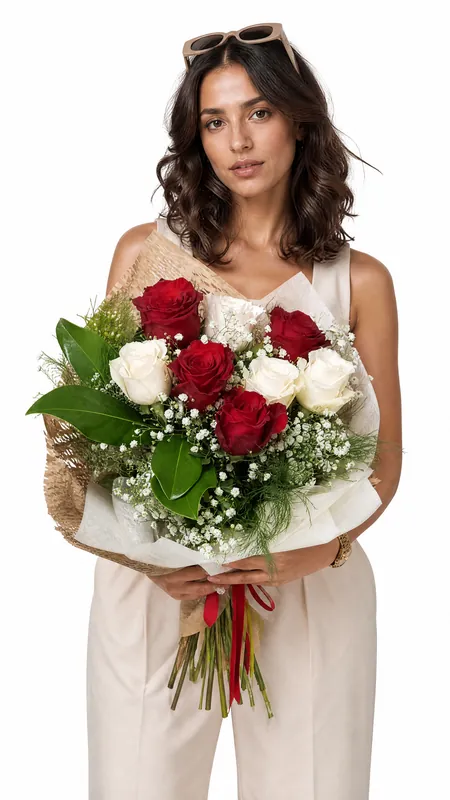 Ramo Premium 8 Rosas Rojas y Blancas